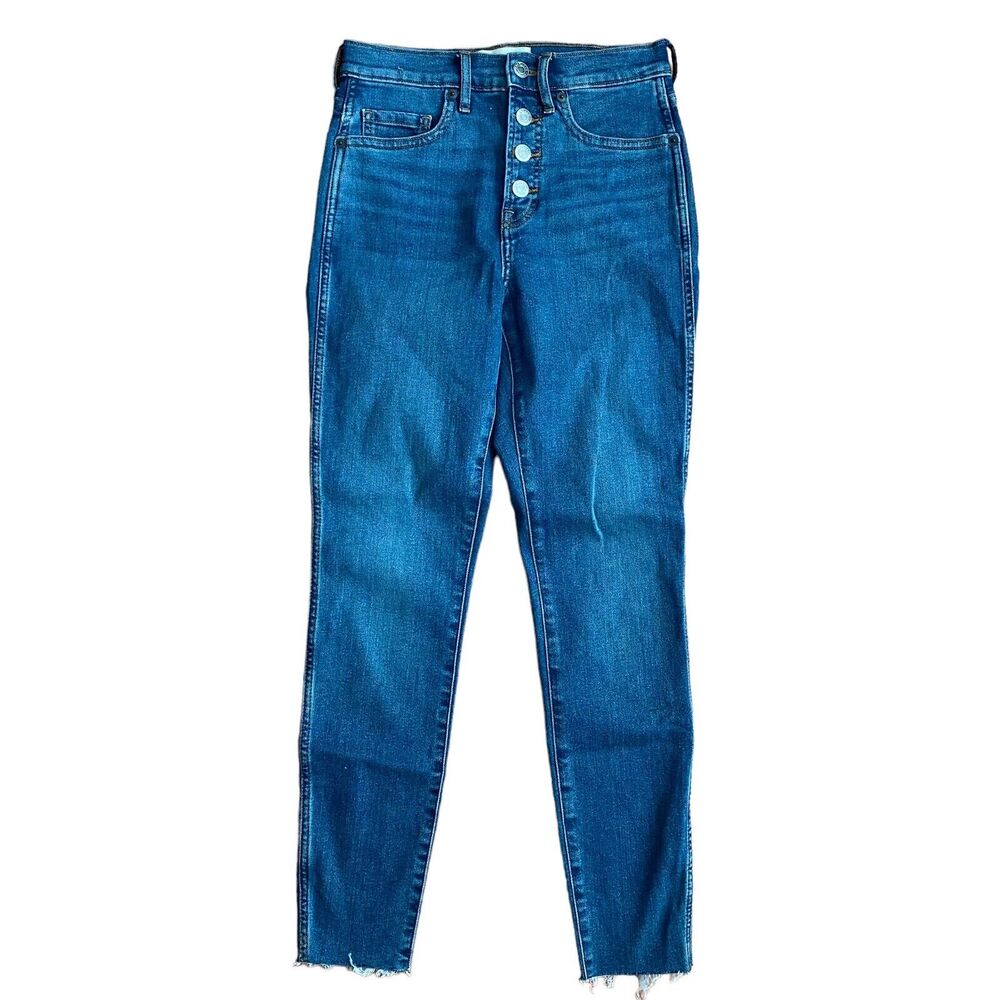 Everlane 25 Vintage Skinny Jean Ankle Raw Hem Button Fly Blue Denim